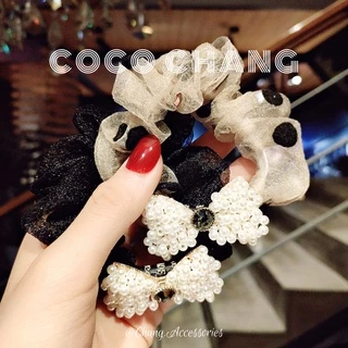 Dây cột tóc Nơ nữ tính vải lưới họa tiết Chấm bi thiết kế xinh xắn Cocochang shop