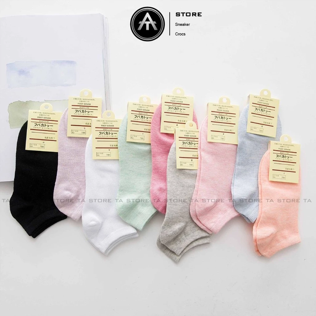 Tất vớ nữ cổ ngắn chất cotton trơn nhiều màu