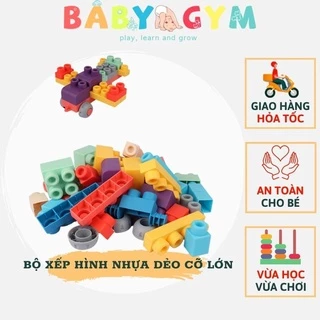 Đồ chơi xếp hình loại to nhựa mềm BABYGYM, Bộ lắp ghép thông minh nhựa dẻo cỡ lớn, miếng ghép to, an toàn cho bé