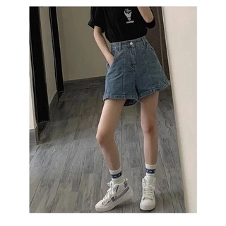 Quần short jeans cạp cao form rộng hàng Quảng Châu