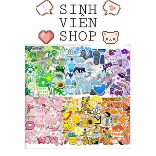 50 Stickers màu sắc random dễ thương nhãn dán pvc kháng nước