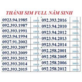 H21.2 THÁNH SIM FREE DATA - FULL NGÀY THÁNG NĂM SINH