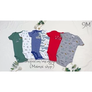 (6-9M chọn màu- Trai) Body chip TAY NGẮN xuất dư cổ tròn, cổ đáp chéo cho bé trai sz 6-9M- Bộ liền thân cho bé