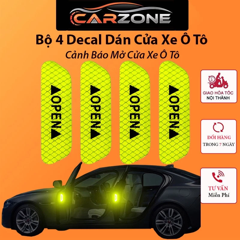 Bộ 4 Miếng Dán Phản Quang Cảnh Báo Mở Cửa Xe Ô Tô
