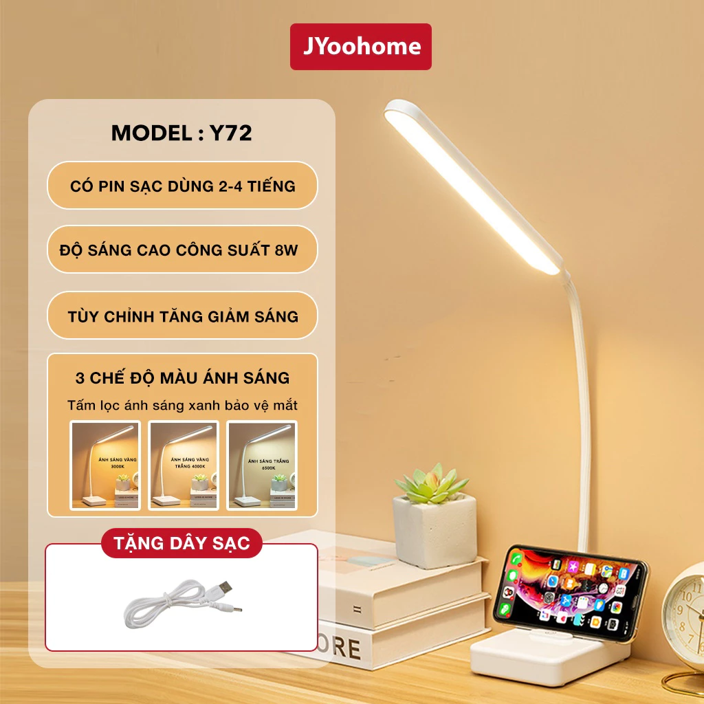 Đèn Học Để Bàn JYoohome Bóng LED Chống Cận Thị Pin Tích Điện 3 Màu Ánh Sáng Đọc Sách Làm Việc