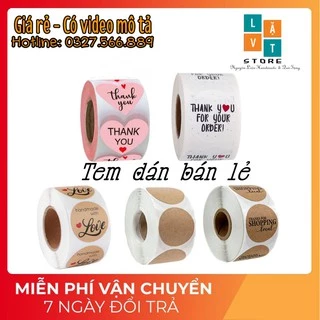 Tem decal tròn để dán sản phẩm, hộp quà, cảm ơn, handmade with love, thank you shopping, Noel Merry Christm