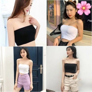 Áo ống quây ngực croptop len tăm 100% cotton 2 màu đen trắng free size dưới 53 kg AQ 099