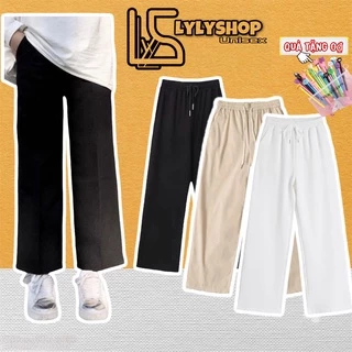 Quần ống suông Lylyshop Unisex, kiểu quần ống rộng cạp chun có dây rút điều chỉnh eo chất vải dày dặn không nhăn