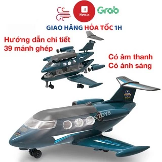 Bộ đồ chơi lắp ghép máy bay có 39 chi tiết có âm thanh và đèn sáng, nhựa nguyên sinh an toàn, có hướng dẫn lắp đặt