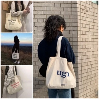 Túi Tote Túi Vải Canvas Phong Cách Hàn quốc, Có Khóa Miệng Ngăn Phụ bên Trong Thời Trang ulzzang