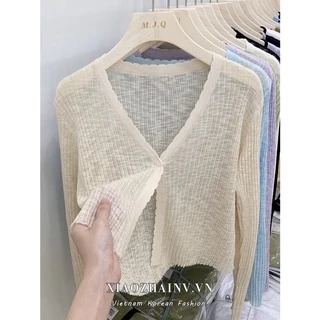 Áo khoác cardigan dệt kim Xiaozhainv mỏng tay dài dáng ngắn thời trang mùa hè 3 màu lựa chọn