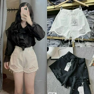 Quần short jean nữ cạp cao rách kiểu đẹp, chất denin mềm