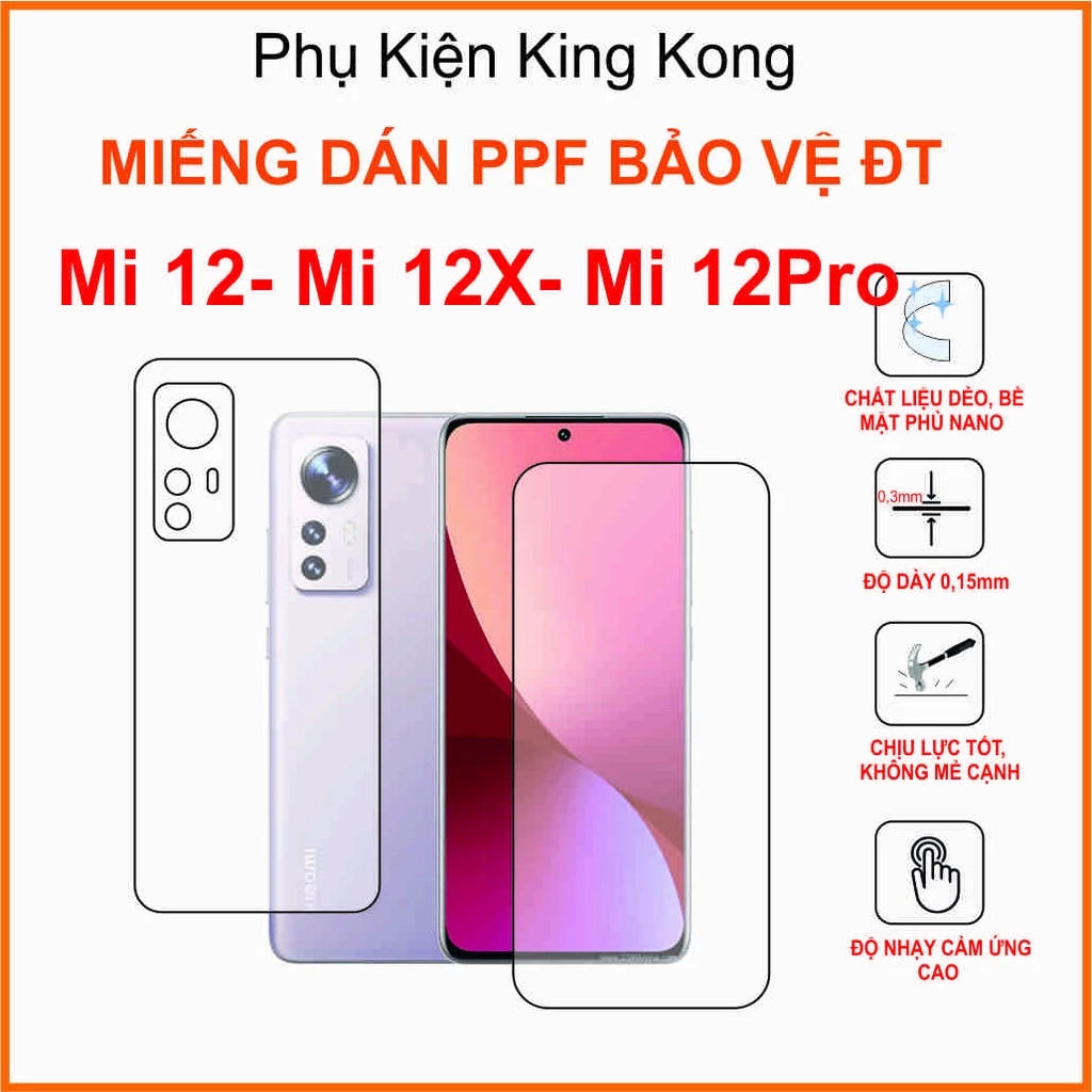 Miếng dán Ppf Xiaomi Mi 12/ Mi 12pro /Mi 12X Dán ppf full viền nhám chống bám vân tay TẶNG gạt dán và giấy lau