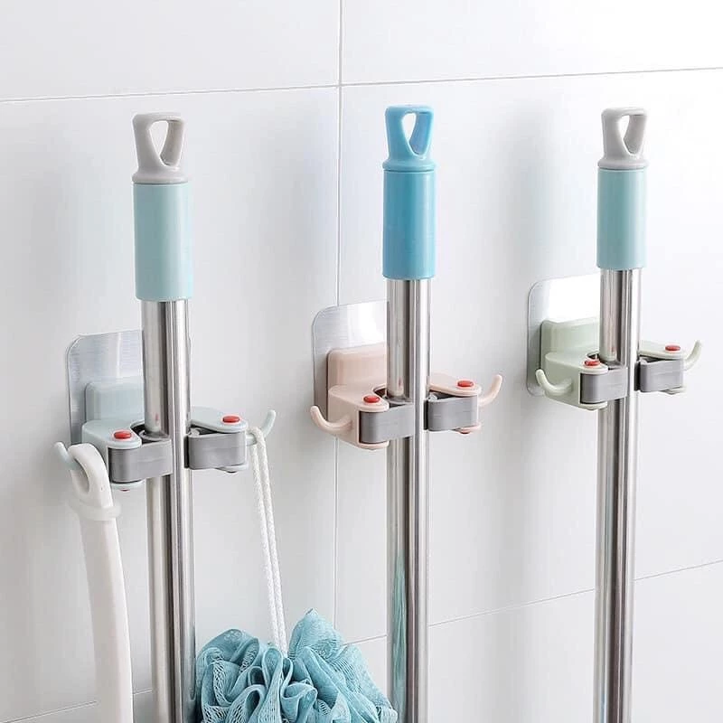 Móc treo cài chổi cao cấp dán tường kẹp giữ đồ siêu chắc
