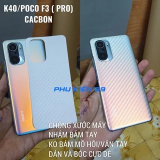 [Redmi K40/ K40 Pro/ K40 Pro Plus/ Poco F3/ F3 Pro] Combo dán lưng 3D chống xước vân Cacbon, dán kính camera