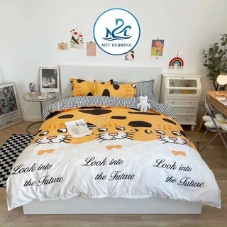 Bộ chăn ga gối Cotton poly M2T bedding gồm vỏ chăn mền, drap ga giường và 2 vỏ gối nằm họa tiết Hổ vằn