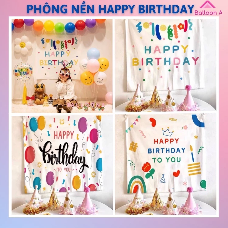 Phông nền background Happy Birthday trang trí sinh nhật cho em bé,người lớn, baner-thảm treo tường phong cách Hàn Quốc