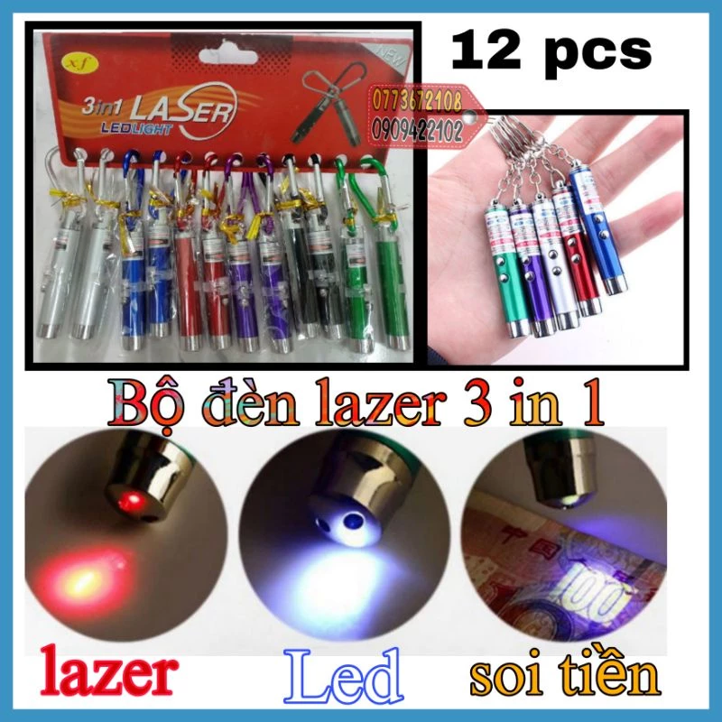 bộ 12 đèn laser 3 in 1 [soi tiền ,đèn led , đèn lare ]