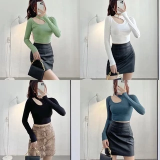 Áo Croptop Kiểu Cổ Lệch Siu Sang ẢNH THẬT chất thun gân dày dặn