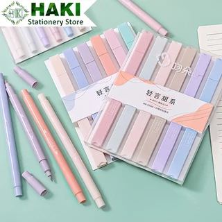 Bút highlight pastel 2 đầu HAKI, bút đánh dấu nhớ dòng morandi trang trí sổ bullet journal văn phòng phẩm B51