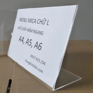 Kệ menu mica chữ L khổ giấy ngang A4 A5 A6 - loại tốt