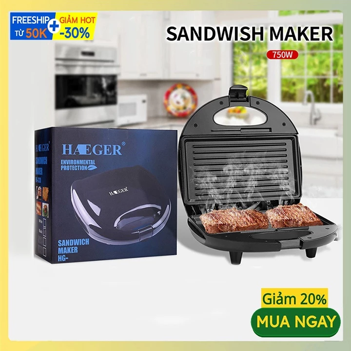 Náy nướng sandwich HAEGER RAF 750W màu sắc hiện đại, kiểu dáng sang trọng