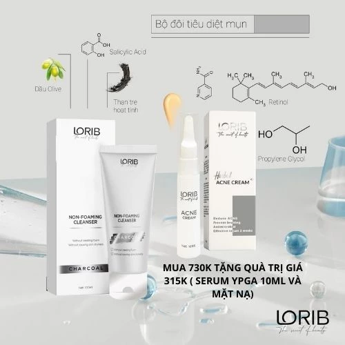 Combo sạch sâu đánh bay mụn Lori B ( Kem mụn thảo dược Lori B và Sữa rửa mặt than tre)