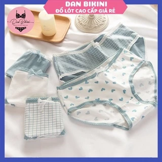 Quần Lót Nữ Cotton ❤️️FREESHIP❤️️ Quần Lót Nữ Set tim xanh viền bèo- Quần Lót Nữ thoáng mát tôn dáng mã 8018