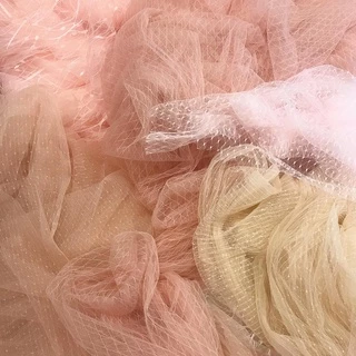 ⚡Rẻ đẹp⚡ Vải voan lưới ren đan chéo/ chấm hạt màu trắng , đen, hồng, kem, da nude dùng may pha phối váy áo