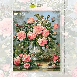 Tranh tô màu số hóa Madoca có khung 40x50cm Hoa hồng ngát hương T257