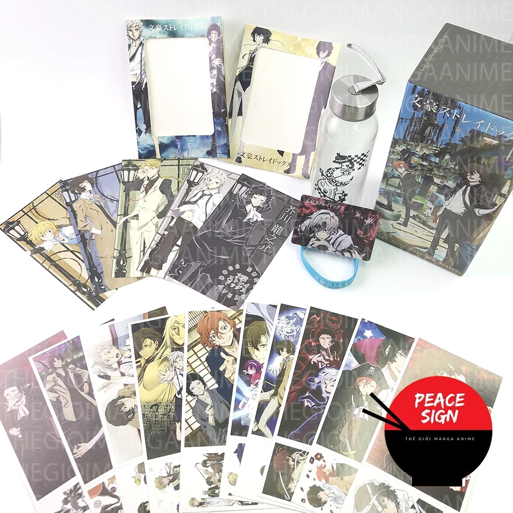 (150) Hộp quà tặng anime Bungou Stray Dogs Văn hào lưu lạc có bình nước sticker vòng tay thẻ postcard anime chibi