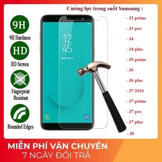 Cường lực trong suốt samsung j2prime , j3pro , j4 , j5prime , j6 , j6plus , j72016 , j7pro , j7prime , j7plus , j8