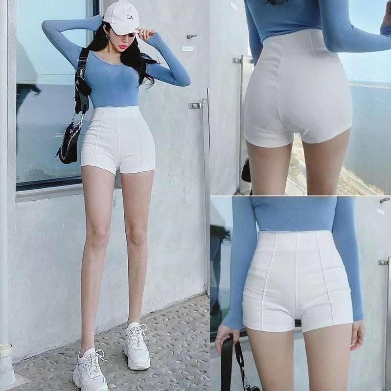 Quần Short Nữ Lưng Cao Ôm Body Tôn Dáng Chất Vải Coton Co Giãn Dày Không Lộ