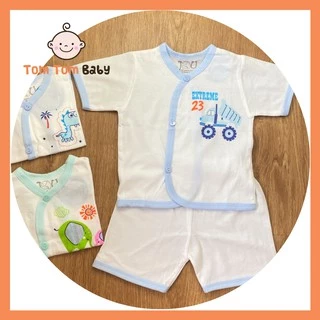 Bộ quần áo sơ sinh Tay Ngắn Cài Xéo Trắng JOU, chất vải cotton 100% cao cấp mềm, mịn, thoáng mát, hàng giao giống hình