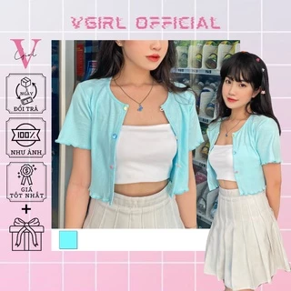 Áo khoác lửng Croptop nữ VGIRL xanh Pastel phối nút màu không kèm croptop [ẢNH ĐỘC QUYỀN]