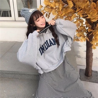Áo hoodie IELGY dáng rộng ngắn phong cách Hàn Quốc thời trang dành cho nữ