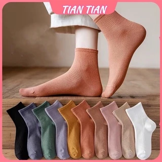 TIANTIAN T208 Vớ tất nữ Cotton Mỏng Màu Trơn Thấm Hút Mồ Hôi Thoáng Khí Thời Trang Xuân Hè Cho Nữ