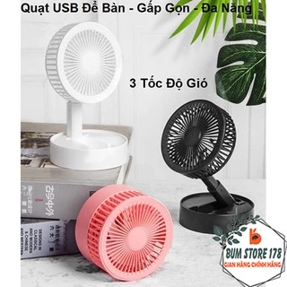 Quạt tích điện mini để bàn gấp gọn 3 cấp độ gió siêu mát, Quạt để bàn mini tích điện gấp gọn kèm giá đỡ điện thoại