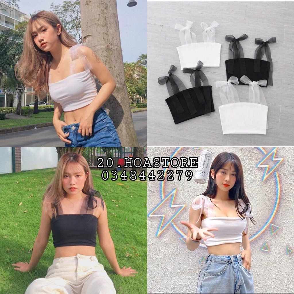 ÁO QUÂY NGỰC 2 DÂY BUỘC NƠ - ÁO CROPTOP DÂY NƠ LƯỚI REN ULZZANG