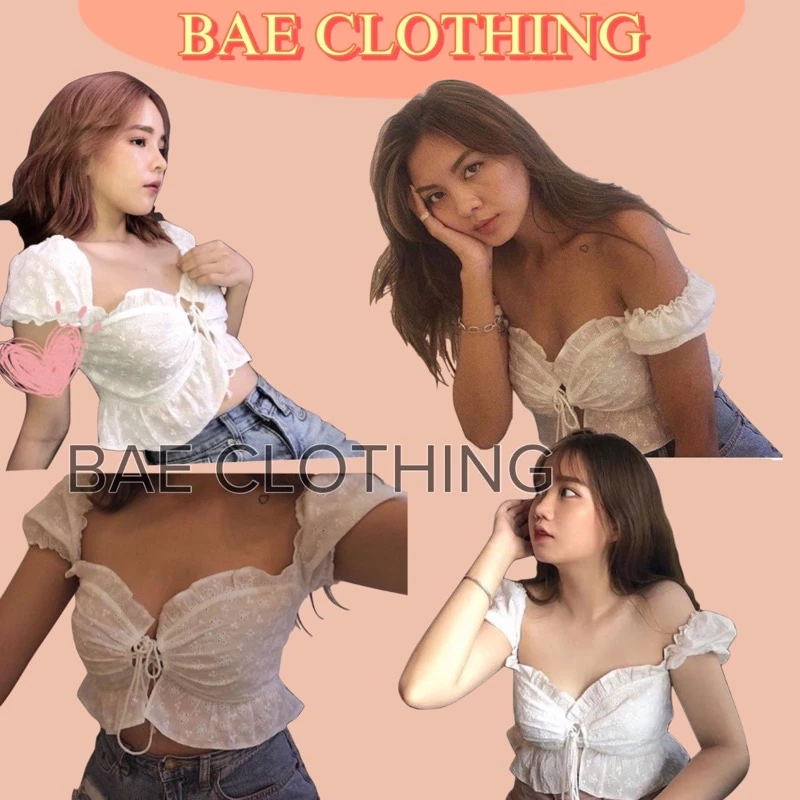 Áo Trắng Hoa CropTop LITTA tay ngắn Chất vải ren đẹp thiết kế đan dây trước ngực quyến rũ mặc được 2 kiểu mặc hẹn hò