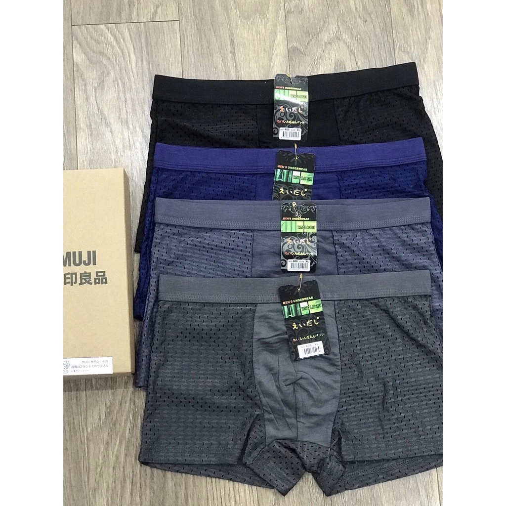 [Hộp 4 Chiếc] Quần lót nam, quần sịp Boxer cao cấp chất Thông Hơi kháng khuẩn co giãn 4 chiều NO408