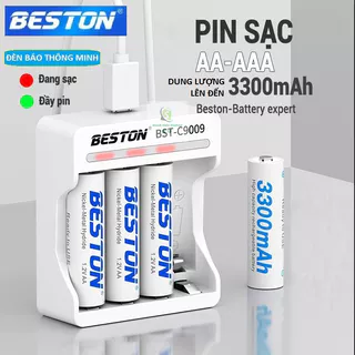 Bộ Sạc Pin AA, AAA Beston C9009 Tự ngắt khi đầy Sạc nhanh Có đèn báo đầy, Pin sạc chính hãng