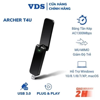 Usb wifi TP-Link archer T4U băng tần kép 2.4ghz và 5ghz thu sóng wifi cho pc laptop chuẩn AC 1300Mbps VDS SHOP