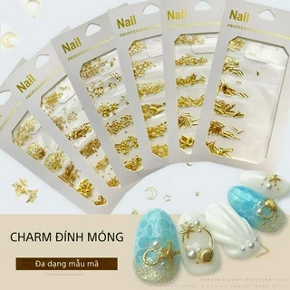 Set charm đính móng 6 ngăn -  Set phụ kiện trang trí móng tay mix hình