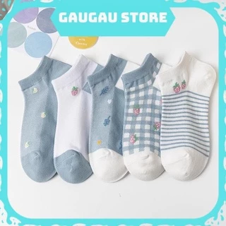 Tất Nữ Cổ Ngắn Chất Liệu Vải Cotton Co Giãn Họa Tiết Dâu Tây Phong Cách Hàn Quốc [ Hỏa Tốc HCM ]