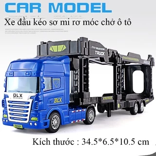 Đồ chơi mô hình xe đầu kéo sơ mi rơ móoc chở ô tô chạy đà quán tính ( 1 tầng)