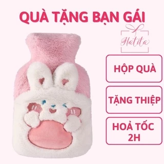 Túi chườm nóng đau bụng kinh HATITA 500ml phiên bản thỏ hồng m19, món quà ý nghĩa tặng bạn gái