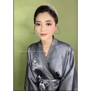 áo choàng makeup màu ghi lụa satin cao cấp