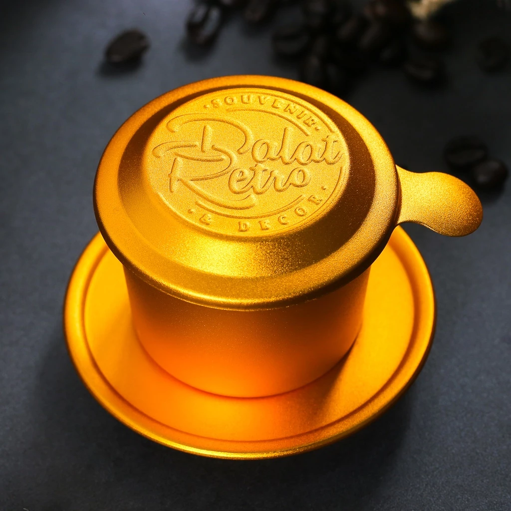 Phin cà phê Dalat Retro, bộ, mẫu nhôm anode bắn cát, màu retro orange
