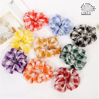 Cột tóc, buộc tóc vải scrunchies sọc caro HOT TREND Orin K1015 K1016 K1017 K1018 K1019 K1020